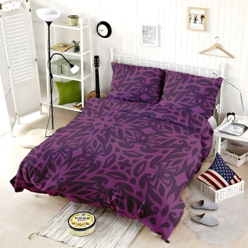 Dark Purple Light Purple Tribal Floral Bedding Set