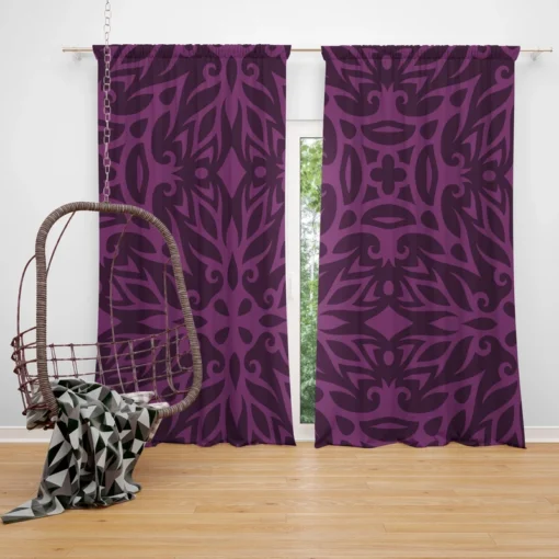 Dark Purple Light Purple Tribal Floral Curtain