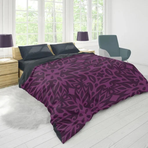 Dark Purple Light Purple Tribal Floral Duvet Cover 1