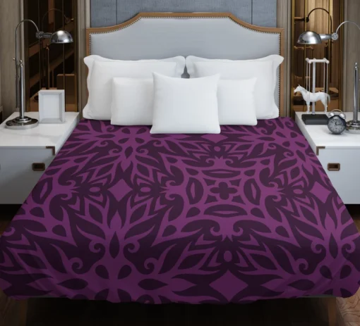 Dark Purple Light Purple Tribal Floral Duvet Cover