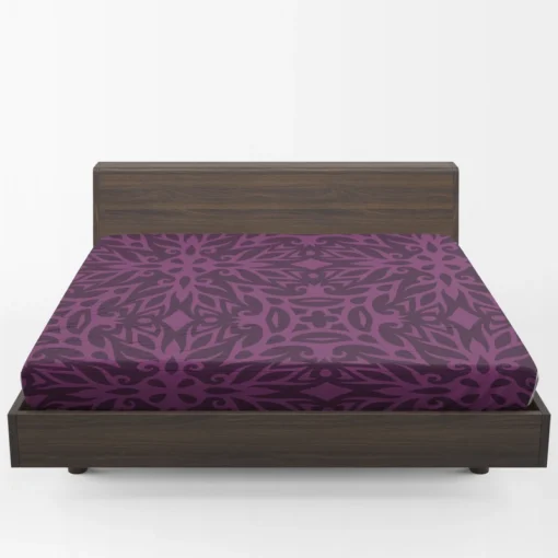 Dark Purple Light Purple Tribal Floral Fitted Sheet 1