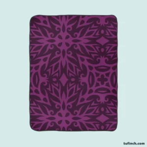 Dark Purple Light Purple Tribal Floral Fleece Blanket 1