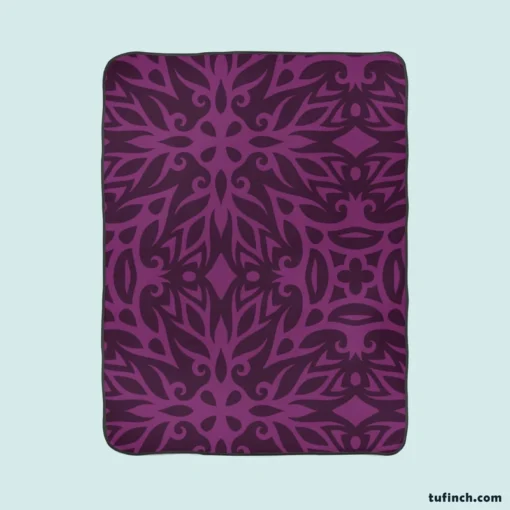 Dark Purple Light Purple Tribal Floral Fleece Blanket 1