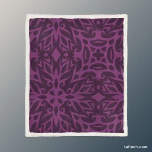 Dark Purple Light Purple Tribal Floral Sherpa Fleece Blanket 1