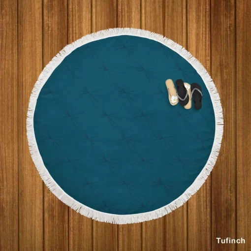 Dark Teal Blue Abstract Pattern Round Beach Towel