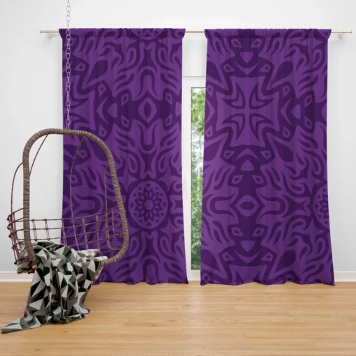 Dark Violet Tribal Floral Design Curtain