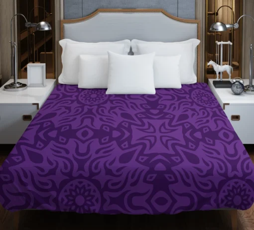 Dark Violet Tribal Floral Design Duvet Cover