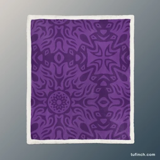 Dark Violet Tribal Floral Design Sherpa Fleece Blanket 1