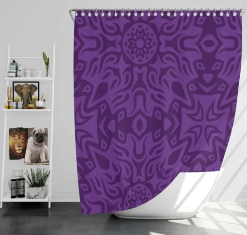 Dark Violet Tribal Floral Design Shower Curtain