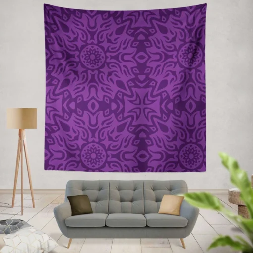 Dark Violet Tribal Floral Design Wall Tapestry