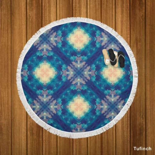 Deep Blue Dye Colored Ikat Round Beach Towel