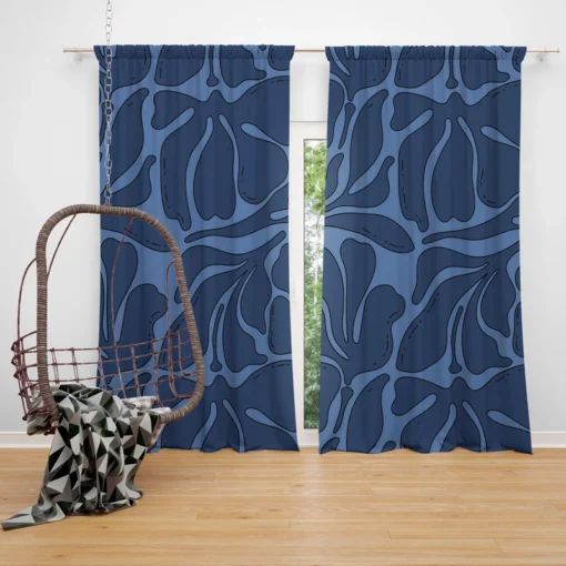 Deep Blue Monochrome Pattern Curtain