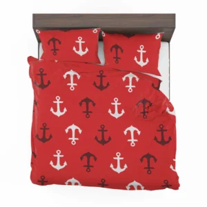 Deep Brown White Anchors On Red Background Bedding Set 2