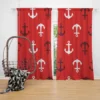 Deep Brown White Anchors On Red Background Curtain