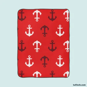 Deep Brown White Anchors On Red Background Fleece Blanket 1