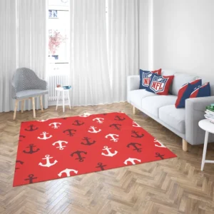 Deep Brown White Anchors On Red Background Rug 2