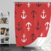 Deep Brown White Anchors On Red Background Shower Curtain