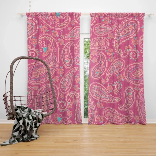 Deep Peach Pretty Paisley On Medium Pink Curtain