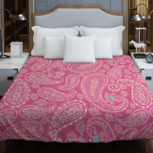 Deep Peach Pretty Paisley On Medium Pink Duvet Cover