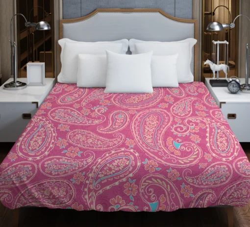 Deep Peach Pretty Paisley On Medium Pink Duvet Cover