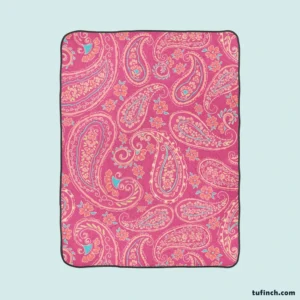 Deep Peach Pretty Paisley On Medium Pink Fleece Blanket 1