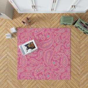 Deep Peach Pretty Paisley On Medium Pink Rug