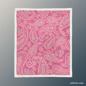 Deep Peach Pretty Paisley On Medium Pink Sherpa Fleece Blanket 1