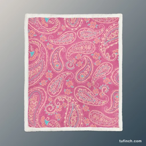 Deep Peach Pretty Paisley On Medium Pink Sherpa Fleece Blanket 1