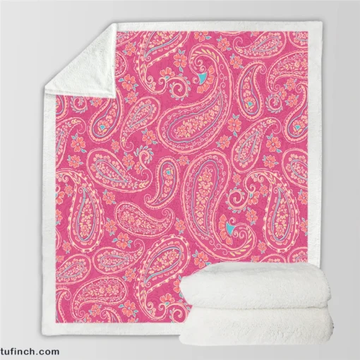 Deep Peach Pretty Paisley On Medium Pink Sherpa Fleece Blanket