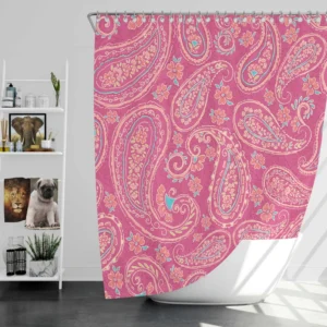 Deep Peach Pretty Paisley On Medium Pink Shower Curtain