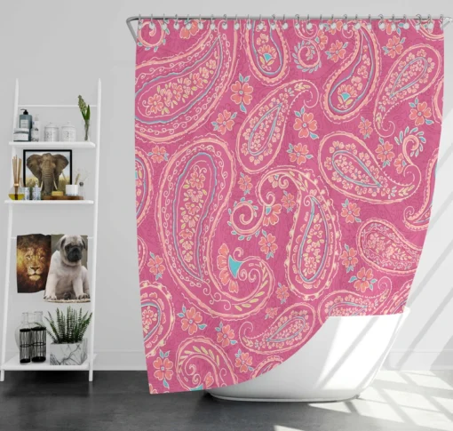 Deep Peach Pretty Paisley On Medium Pink Shower Curtain