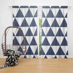 Denim Blue Triangle Pattern Curtain