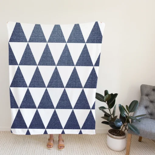 Denim Blue Triangle Pattern Fleece Blanket