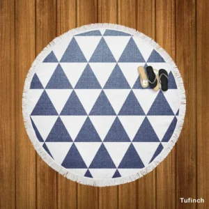 Denim Blue Triangle Pattern Round Beach Towel