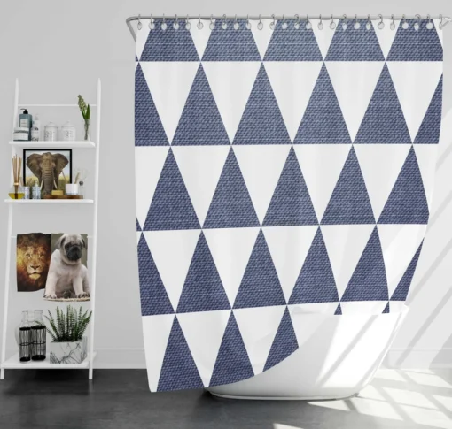 Denim Blue Triangle Pattern Shower Curtain