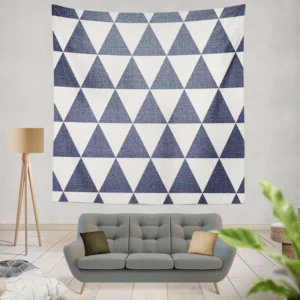 Denim Blue Triangle Pattern Wall Tapestry