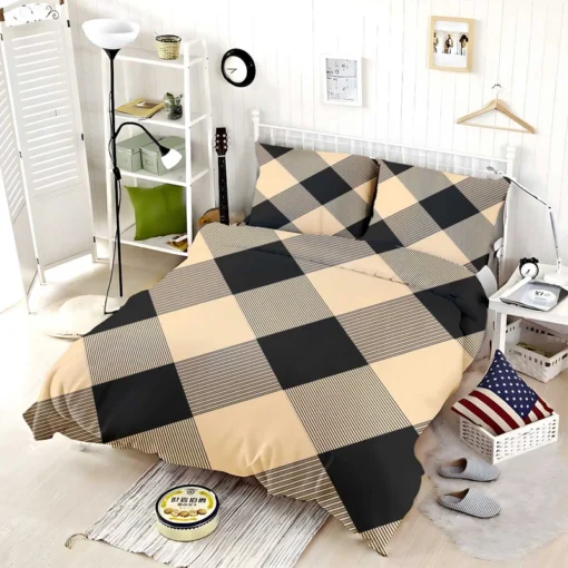 Diagonal Gingham Plaid Pattern Bedding Set