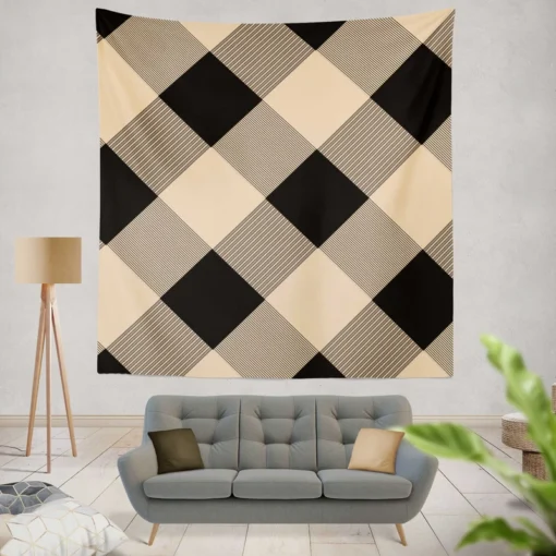 Diagonal Gingham Plaid Pattern Wall Tapestry