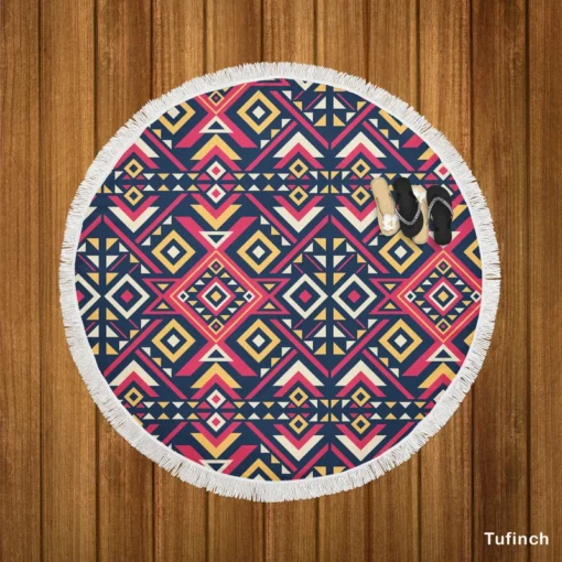 Diamond Songket Pattern Round Beach Towel