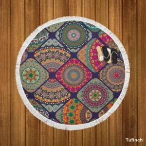 Different Colored Indian Patch Design Round Beach Towel