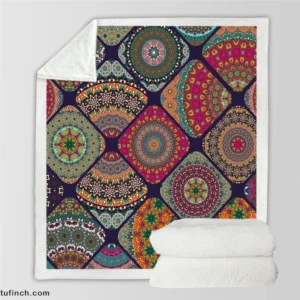 Different Colored Indian Patch Design Sherpa Fleece Blanket