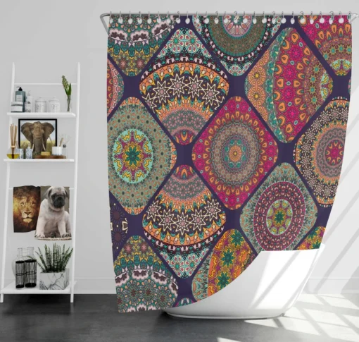 Different Colored Indian Patch Design Shower Curtain