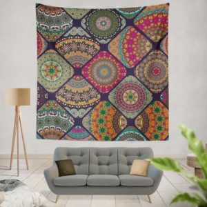 Different Colored Indian Patch Design Wall Tapestry