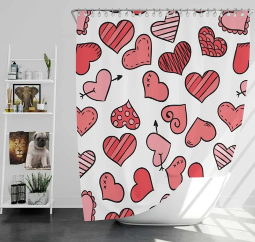 Different Styled Love Hearts Shower Curtain