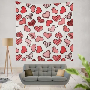 Different Styled Love Hearts Wall Tapestry