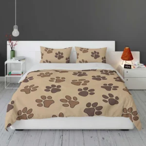 Dog Cat Paw Prints Brown Design Bedding Set 1