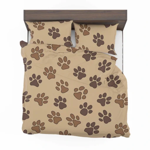 Dog Cat Paw Prints Brown Design Bedding Set 2