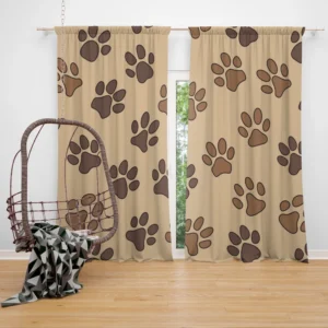 Dog Cat Paw Prints Brown Design Curtain