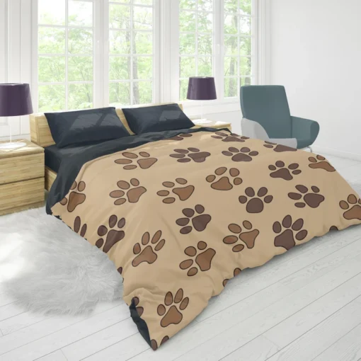 Dog Cat Paw Prints Brown Design Duvet Cover 1