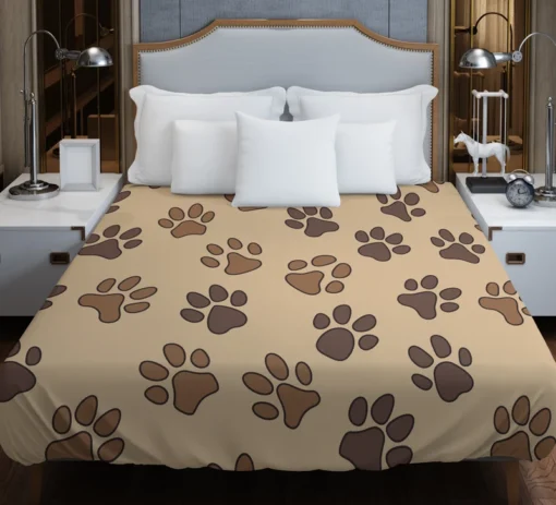 Dog Cat Paw Prints Brown Design Duvet Cover